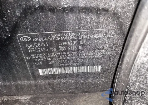 2013 Hyundai Sonata Gls from USA, damaged, VIN 5NPEB4AC7DH736880